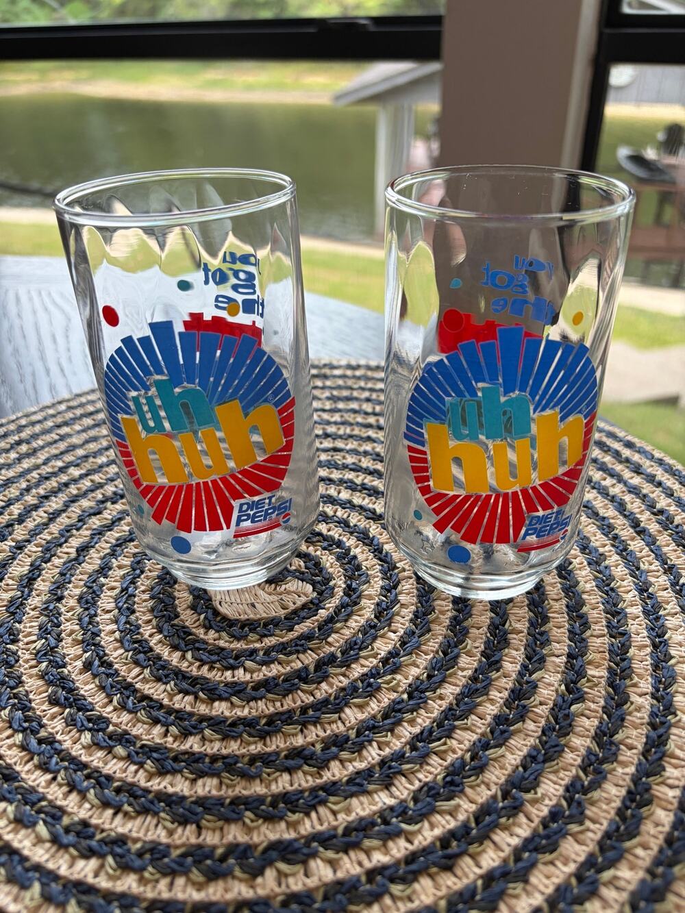 Vtg 1991 Diet Pepsi Glasses Set of 2 Ray Charles Uh-Huh Retro Promo Glassware
